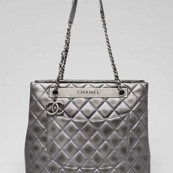 Chanel Dark Silver Quilted Leather Trendy Large Shopping Tote Bag - Picture 1 of 12